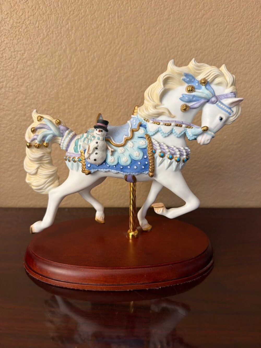 1998 Lenox Christmas Snowman Carousel Horse Figurine on Oval Base